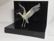 Cigogne, figurine en laiton et soudure argent, fabriquée à la main. Jidejol