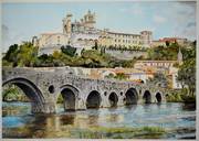 Cathédrale de Bézier et le vieux pont Romain. Gérard Bel